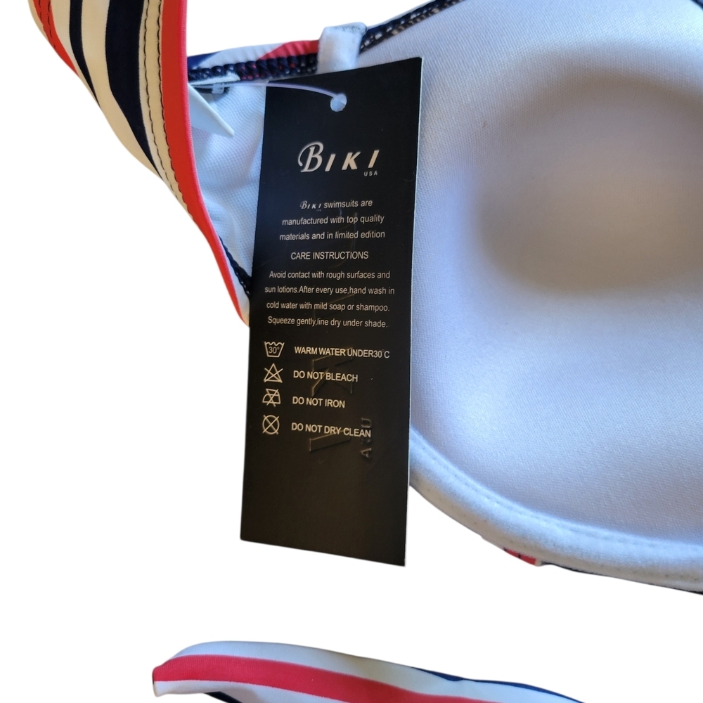 Striped Navy Red & White Halter Bikini Set - Picture 4 of 6